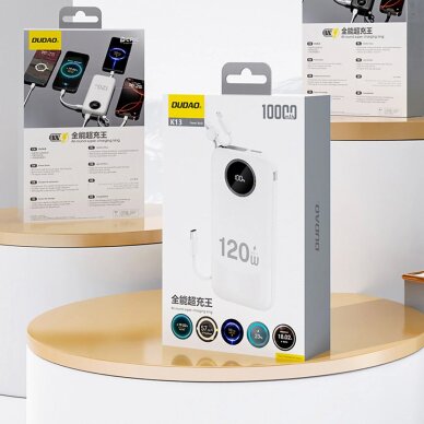 Išorinė baterija Dudao K13Pro 120 W 20000 mAh su integruotu kabeliu – balta 6 Išorinė baterija Dudao K13Pro 120 W 20000 mAh su integruotu kabeliu – balta 6