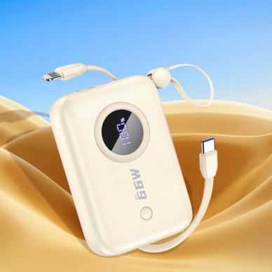 Dudao K14 10000mAh išorinė baterija su USB-C / Lightning kabeliu – smėlinis 1