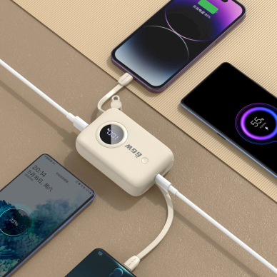 Dudao K14 10000mAh išorinė baterija su USB-C / Lightning kabeliu – smėlinis 3