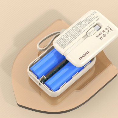 Dudao K14 10000mAh išorinė baterija su USB-C / Lightning kabeliu – smėlinis 5