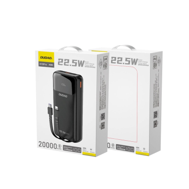 Dudao K15Pro Powerbank 20000mAh 22.5W PD USB-C / USB-A / integruoti Lightning ir USB-C kabeliai – juodas 1