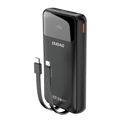 Dudao K15Pro Powerbank 20000mAh 22.5W PD USB-C / USB-A / integruoti Lightning ir USB-C kabeliai – juodas