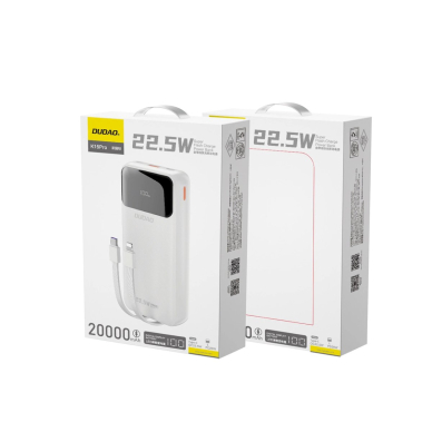 Dudao K15Pro Powerbank 20000mAh 22.5W PD USB-C / USB-A / integruoti Lightning ir USB-C kabeliai – baltas 1