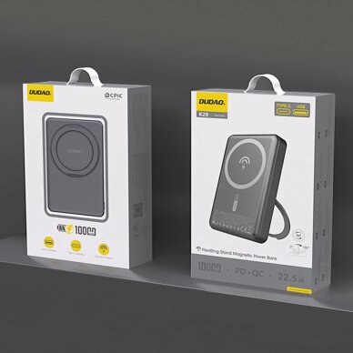 Išorinė baterija Dudao K28 10000 mAh PD 22.5 W MagSafe su metaliniu korpusu ir žiedo stovu – pilka 1 Išorinė baterija Dudao K28 10000 mAh PD 22.5 W MagSafe su metaliniu korpusu ir žiedo stovu – pilka 1