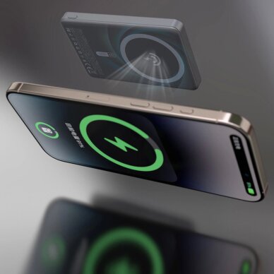 Išorinė baterija Dudao K28 10000 mAh PD 22.5 W MagSafe su metaliniu korpusu ir žiedo stovu – pilka 5 Išorinė baterija Dudao K28 10000 mAh PD 22.5 W MagSafe su metaliniu korpusu ir žiedo stovu – pilka 5