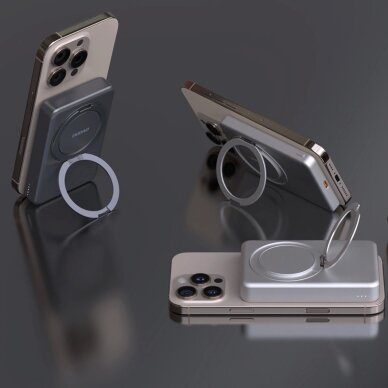 Išorinė baterija Dudao K28 10000 mAh PD 22.5 W MagSafe su metaliniu korpusu ir žiedo stovu – pilka 9