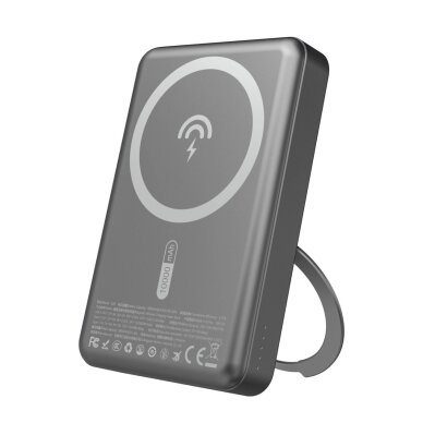 Išorinė baterija Dudao K28 10000 mAh PD 22.5 W MagSafe su metaliniu korpusu ir žiedo stovu – pilka