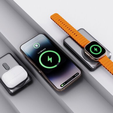 Išorinė baterija Dudao K29 10000 mAh PD 20 W MagSafe su metaliniu korpusu, stovu ir integruotais USB-C / Lightning kabeliais – pilka 1