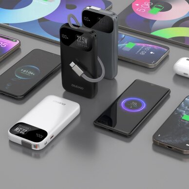 Išorinė baterija Dudao K31 10000 mAh 22.5 W PD su integruotu kabeliu – juoda 2