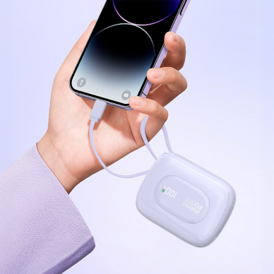 Išorinė baterija Dudao K32 10000 mAh 22.5 W su integruotu USB-C / Lightning kabeliu – violetinė 1 Išorinė baterija Dudao K32 10000 mAh 22.5 W su integruotu USB-C / Lightning kabeliu – violetinė 1