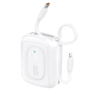 Išorinė baterija Dudao K32 10000 mAh 22.5 W su integruotu USB-C / Lightning kabeliu – balta