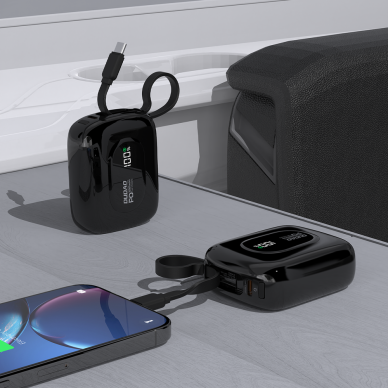 Išorinė baterija Dudao K32 10000 mAh 22.5 W su integruotu USB-C / Lightning kabeliu – juoda 3