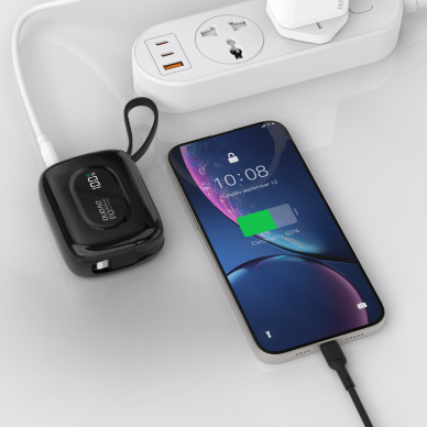 Išorinė baterija Dudao K32 10000 mAh 22.5 W su integruotu USB-C / Lightning kabeliu – juoda 5 Išorinė baterija Dudao K32 10000 mAh 22.5 W su integruotu USB-C / Lightning kabeliu – juoda 5