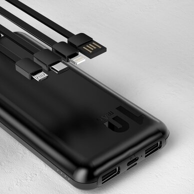 Daugiafunkcinė Išorinė Baterija Dudao K6Pro 10000mAh su kabeliais USB, USB Type-C, Lightning Juoda (K6Pro-black) 1