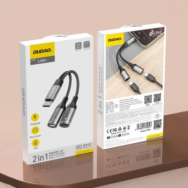 Adapteris Dudao L13C+ 2in1 USB-C – pilkas 10 Adapteris Dudao L13C+ 2in1 USB-C – pilkas 10