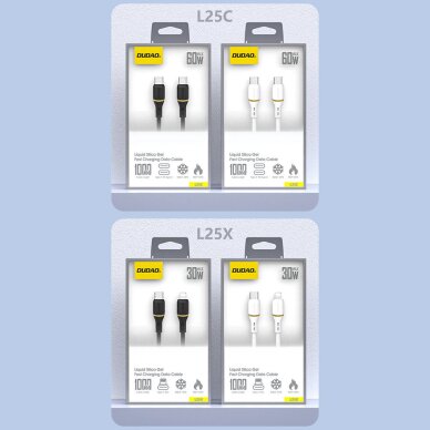 Krovimo kabelis Dudao L25C USB-C – USB-C silikoninis 60 W 1 m – baltas 7 Krovimo kabelis Dudao L25C USB-C – USB-C silikoninis 60 W 1 m – baltas 7
