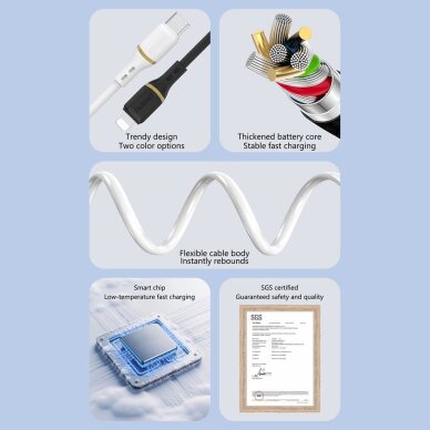 Krovimo kabelis Dudao L25T USB-A – USB-C silikoninis 5 A 1 m – baltas 1