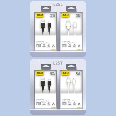 Krovimo kabelis Dudao L25T USB-A – USB-C silikoninis 5 A 1 m – baltas 7 Krovimo kabelis Dudao L25T USB-A – USB-C silikoninis 5 A 1 m – baltas 7