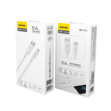 Dudao L2SM USB-A / micro USB 6A kabelis 1.2 m – baltas 1