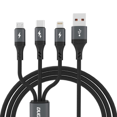 Dudao L3E 3-in-1 60W kabelis MicroUSB / USB-C / Lightning 1.2 m – juodas
