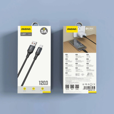 Dudao L3ST USB-A – USB-C 5A kabelis 1.2 m pintas – juodas 6