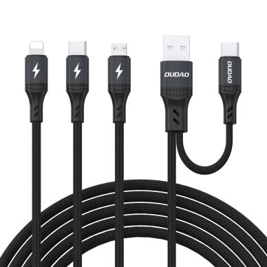 Krovimo kabelis Dudao L3W USB-A / USB-C į Lightning / USB-C / MicroUSB 66 W – juodas Krovimo kabelis Dudao L3W USB-A / USB-C į Lightning / USB-C / MicroUSB 66 W – juodas