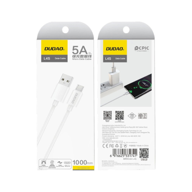 Dudao L4SM USB-A / micro USB Kabelis 2A 1m - baltas 1 Dudao L4SM USB-A / micro USB Kabelis 2A 1m - baltas 1