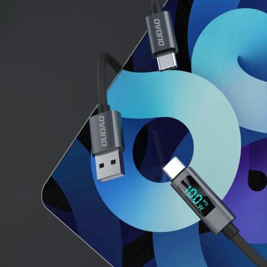 Krovimo kabelis Dudao L7C USB-C – USB-C 100 W su LED ekranu 1 m – juodas 3