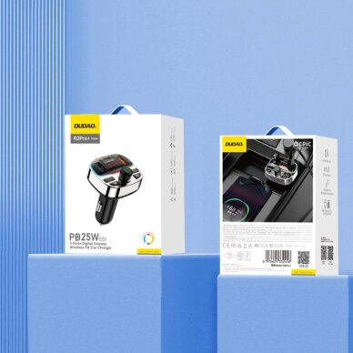 Bluetooth siųstuvas Dudao R2PRO+ su PD25W, Bluetooth 5.3 ir RGB įkrovimo jungtimis – juodas ir sidabrinis 6