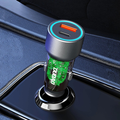 Dudao R4T 30W USB-A / USB-C automobilinis įkroviklis – pilkas 1 Dudao R4T 30W USB-A / USB-C automobilinis įkroviklis – pilkas 1