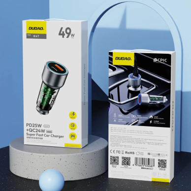 Dudao R4T 30W USB-A / USB-C automobilinis įkroviklis – pilkas 8