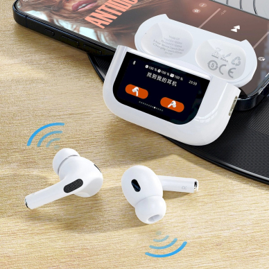 Dudao U19 in-ear TWS Bluetooth 5.3 belaidės ausinės su LED ekranu – baltas 7