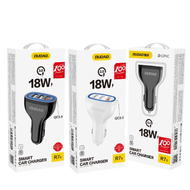 Automoblinis įkroviklis Dudao universal Car Charger 3x USB Quick Charge 3.0 QC3.0 2.4A 18W baltas 10 Automoblinis įkroviklis Dudao universal Car Charger 3x USB Quick Charge 3.0 QC3.0 2.4A 18W baltas 10