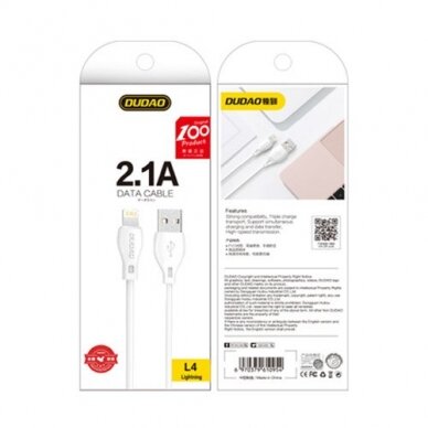 Dudao USB / Lightning data charging kabelis 2.1A 1m Baltas (L4L) 13