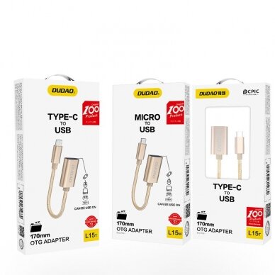 USB Kabelis Dudao to micro USB 2.0 OTG adapter cable auksinis (L15M) 3