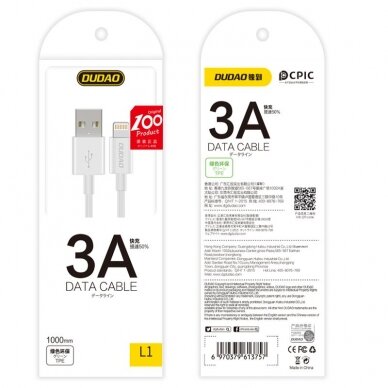 USB Kabelis Dudao / USB Type C data charging kabelis 3A 1m baltas (L1T baltas) 6