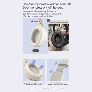 Belaidės ausinės Dudao X22 Max On-Ear Bluetooth su ANC – smėlio spalvos 8