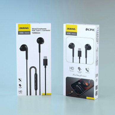 Dudao X3C in-ear laidinės USB-C ausinės 1.2 m – juodas 4