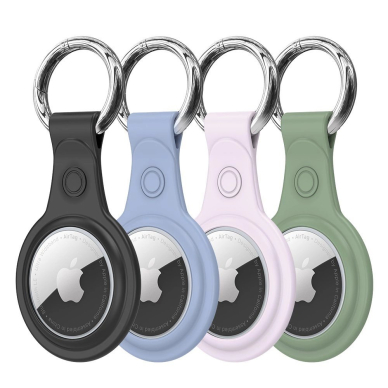 Dux Ducis 4pcs set Silikoninis flexible cover keychain loop Dėklas skirtas Apple AirTag (Juodas / Žalias / Rožinis / Mėlynas)
