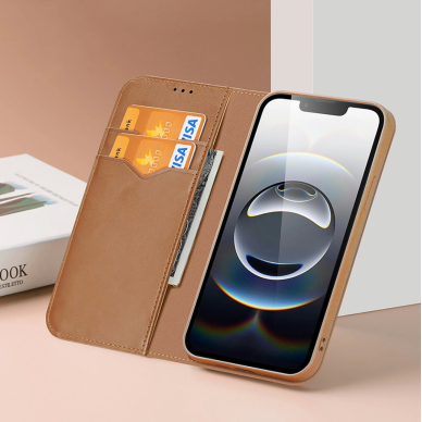 Dux Ducis Hivo dėklas iPhone 16E su atverčiamu dangteliu ir RFID apsauga - rudas 8