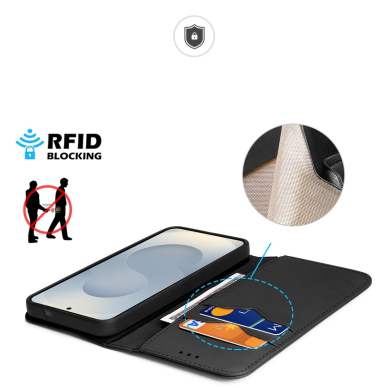 Samsung Galaxy S25 Edge – Dux Ducis Hivo dėklas su atvartu ir RFID apsauga - Juodas 3