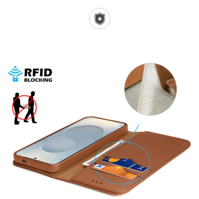 Samsung Galaxy S25 Edge – Dux Ducis Hivo dėklas su atvartu ir RFID apsauga - Rudas 2