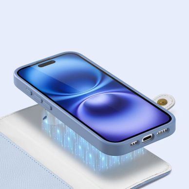 iPhone 16 – Dux Ducis Lawa odinis dėklas su nuimama magnetine pinigine - Mėlynas 4