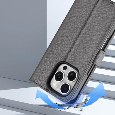 iPhone 16 Pro – Dux Ducis Lawa odinis dėklas su nuimama magnetine pinigine - Pilkas 9