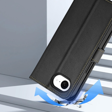 iPhone 16e – Dux Ducis Lawa odinis dėklas su nuimama magnetine pinigine - Juodas 10
