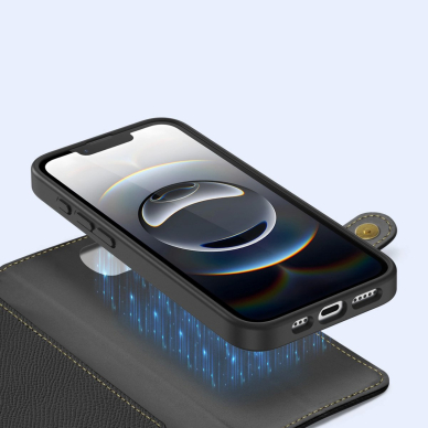 iPhone 16e – Dux Ducis Lawa odinis dėklas su nuimama magnetine pinigine - Juodas 5