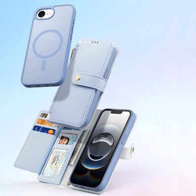 iPhone 16e – Dux Ducis Lawa odinis dėklas su nuimama magnetine pinigine - Mėlynas 3