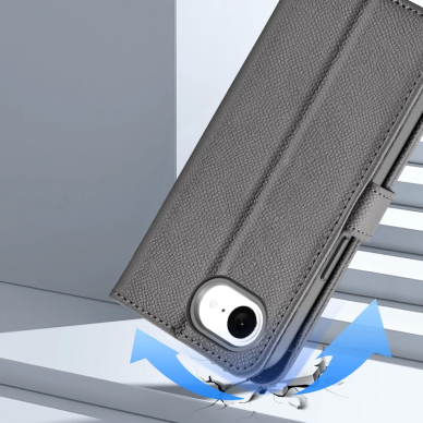 iPhone 16e – Dux Ducis Lawa odinis dėklas su nuimama magnetine pinigine - Pilkas 10