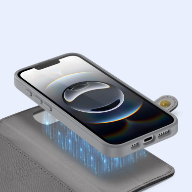 iPhone 16e – Dux Ducis Lawa odinis dėklas su nuimama magnetine pinigine - Pilkas 5