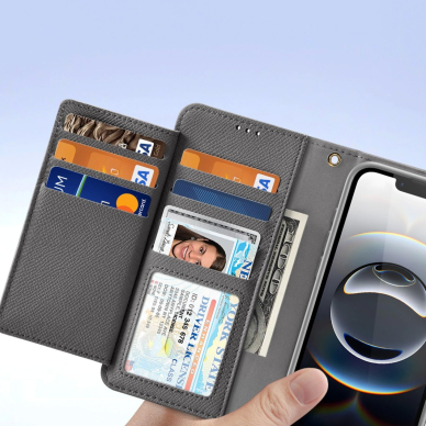 iPhone 16e – Dux Ducis Lawa odinis dėklas su nuimama magnetine pinigine - Pilkas 7
